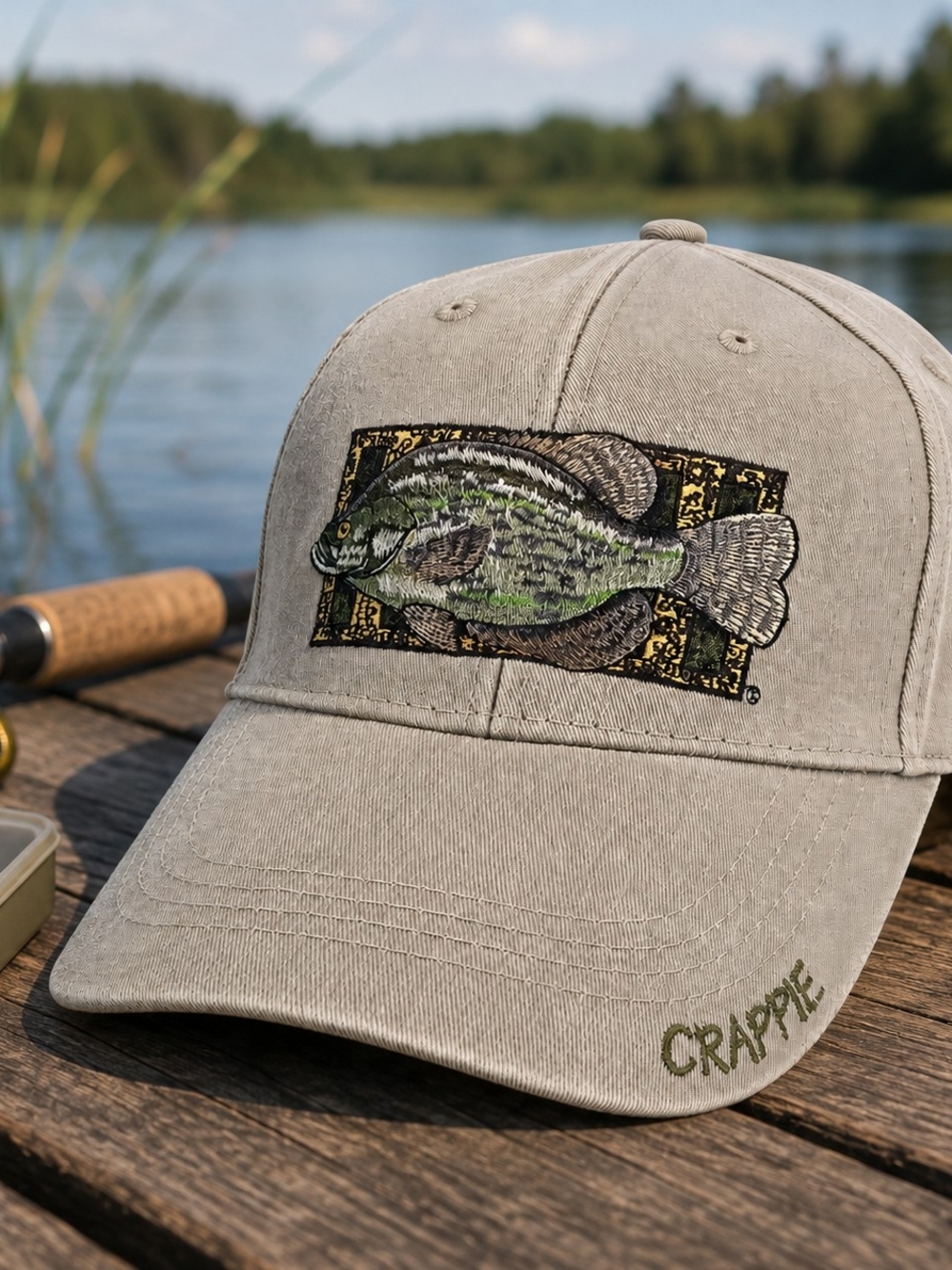 Flying Fisherman Crappie Embroidered Fishing Hat Khaki NWT